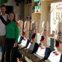 Jason and wife Marilyn in an abandoned carnival, post-stock assessment work in Australia, 2004.