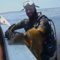 Diving the kelp beds off Point Loma, San Diego California ca. 2009. Being able to connect with fishers in the field was a highlight of my research.