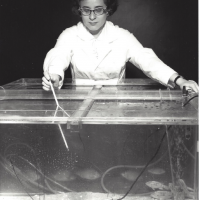 Frieda in 1960 with Tilapia as potential astronaut food