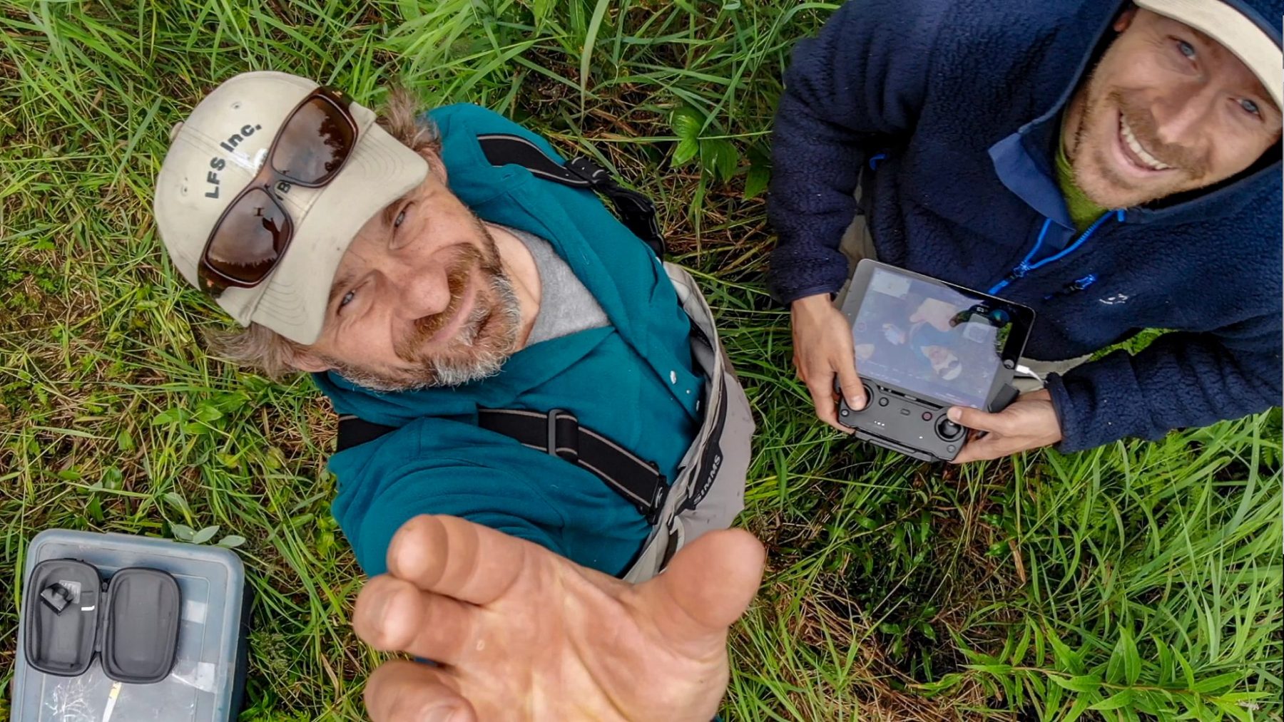 Andrew Berdahl and Daniel Schindler attempting to land a drone in Alaska