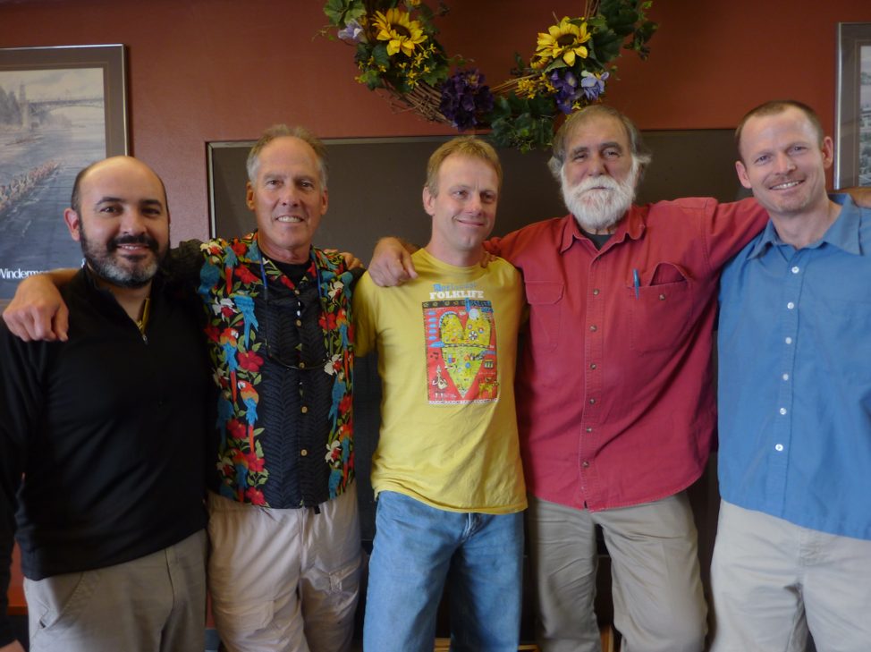 David, with former students and colleagues Juan Valero (MS, 2002; PhD, 2011), Tim Loher (PhD, 2001), Lobo Orensanz (PhD, 1989), and Noble Hendrix (MS, 2000; PhD, 2003).