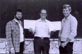 AFS Water Quality Section Officers in West Yellowstone, MT (1979); L-R: Foster (Sonny) Mayer, president-elect; John Meldrim, secretary-treasurer; Howard E. Johnson, past-president. 
