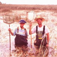 Noble and a field tech (Jessica Stevenson) in the Florida Everglades (circa 1996).