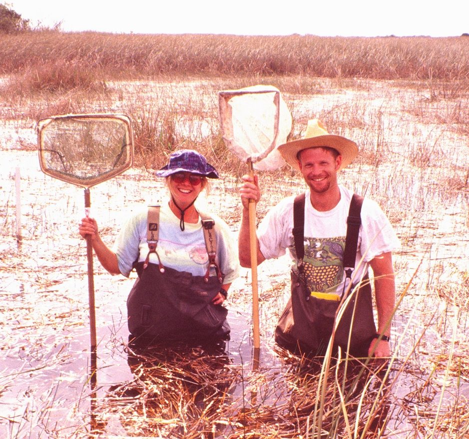 Noble and a field tech (Jessica Stevenson) in the Florida Everglades (circa 1996).
