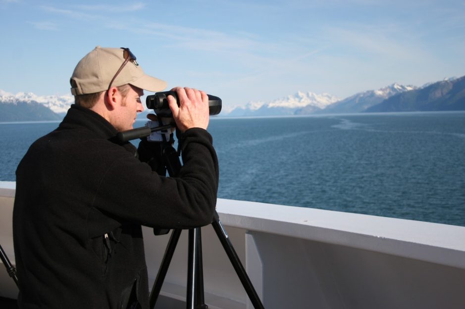 On the bow of a cruise ship looking for humpback whales! (Glacier Bay, Alaska 2006)