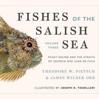 A cover of the book 'Fishes of the Salish Sea' featuring a brown fish.