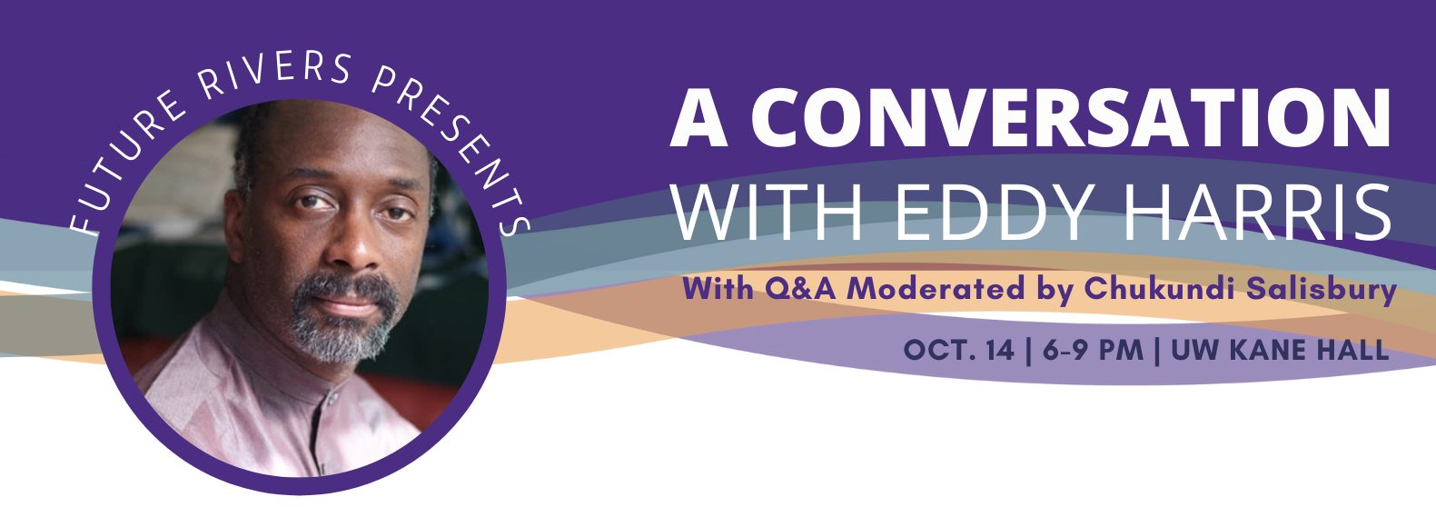 Banner for a seminar 'A Conversation with Eddy Harris' with a photo of Eddy.