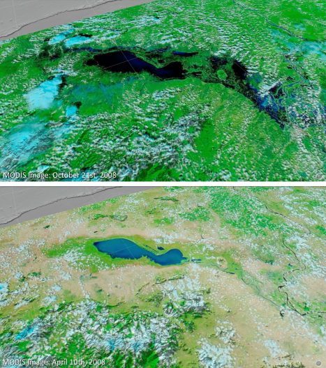 Satellite images of Tonle Sap Lake during high and low water events