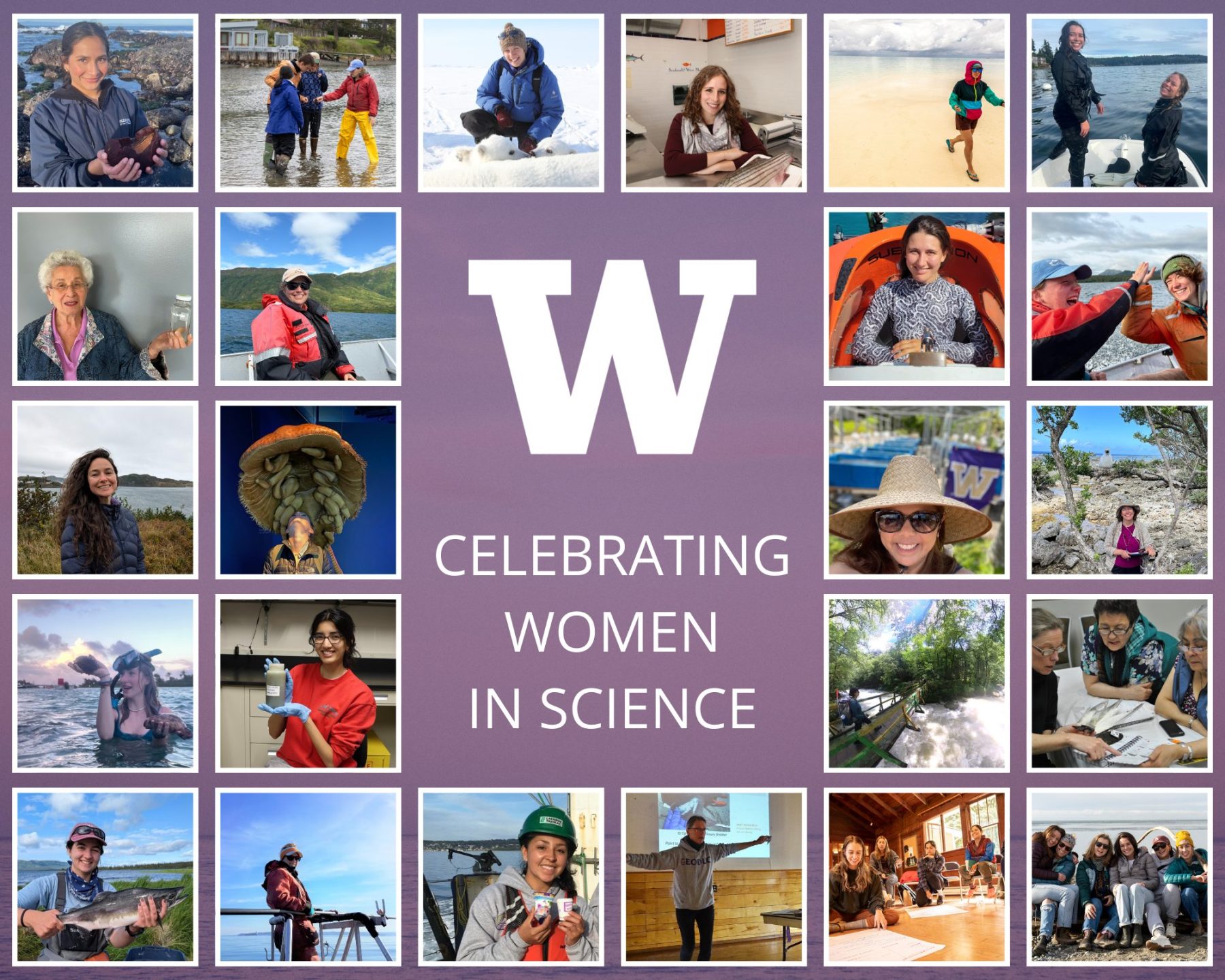 A photo collage of women in science, with the UW logo and words "Celebrating Women in Science" in the center.