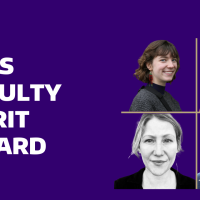 SAFS faculty merit award poster with four photos of students.
